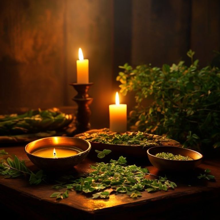 Banho de Mil Folhas para cura e limpeza energetica suave com folhas verdes e vela branca