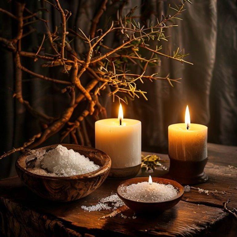 Banho de Pau de Alho para descarrego espiritual com galhos da arvore, vela branca e sal grosso