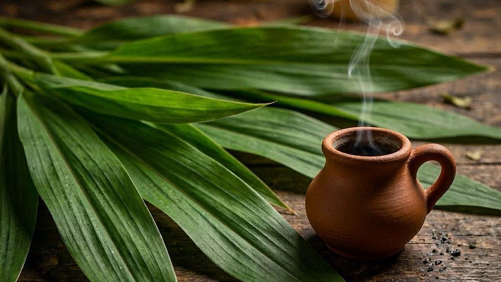 Defumação de Guiné com folhas verdes da erva tipi e fumaça