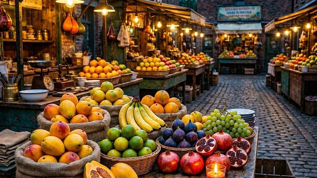 Feira livre brasileira com moedas e vela exu bara do mercado