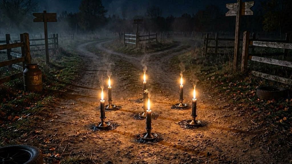Encruzilhada meia-noite 7 velas pretas estrela exu meia-noite cruzeiro
