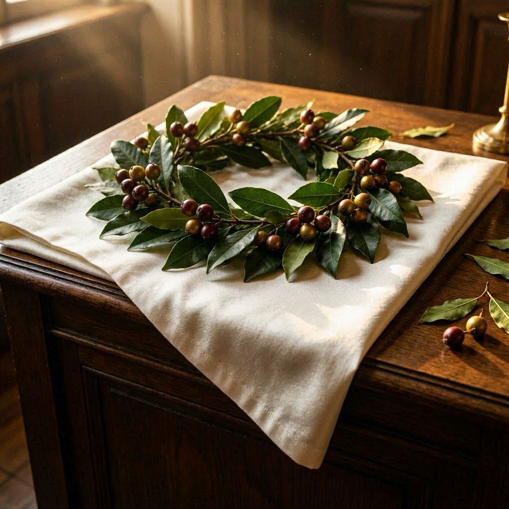 Coroa de folhas de louro sobre altar - erva de Xangô na Umbanda