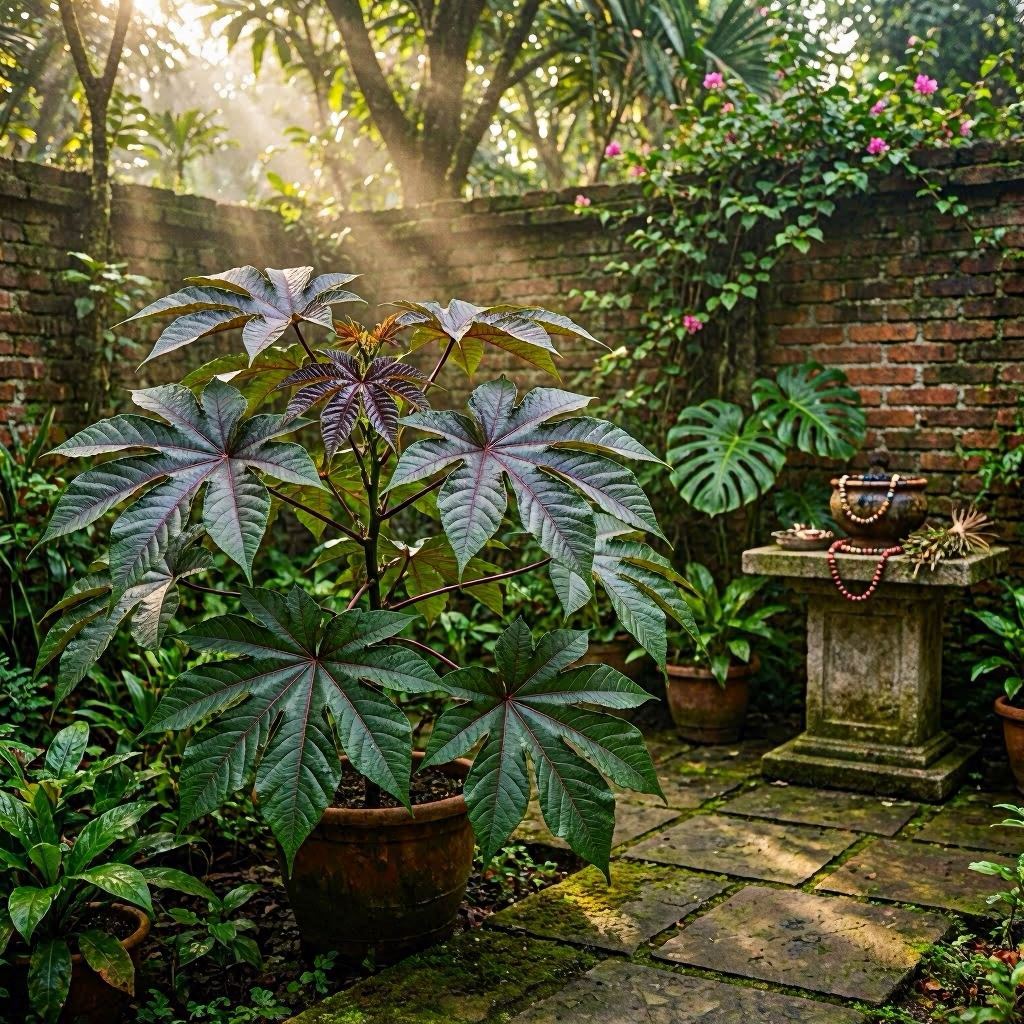 Planta mamona Ricinus communis - erva de Obaluaê