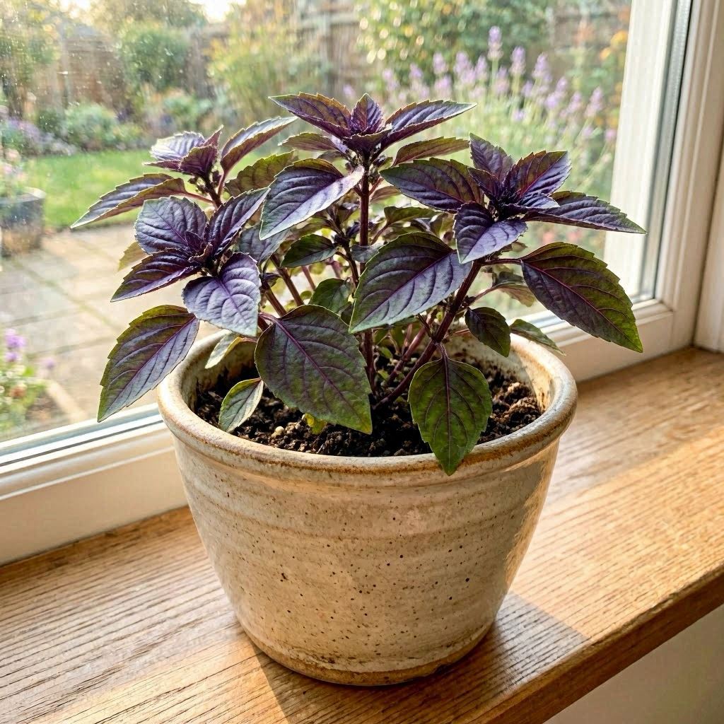 Planta de Manjericão Roxo em vaso - erva de Xangô na Umbanda