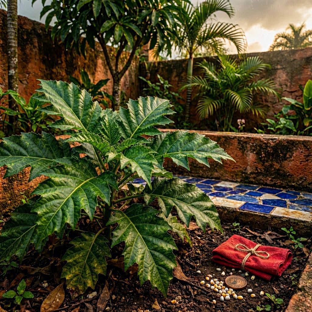 Planta para-raios com folhas grandes - erva de Iansã