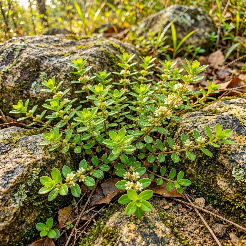 Planta Quebra-Pedra entre rochas - erva sagrada de Xangô