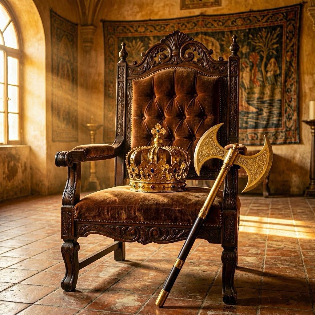 Trono real com coroa de Oyó e machado oxê - Xangô Alafim