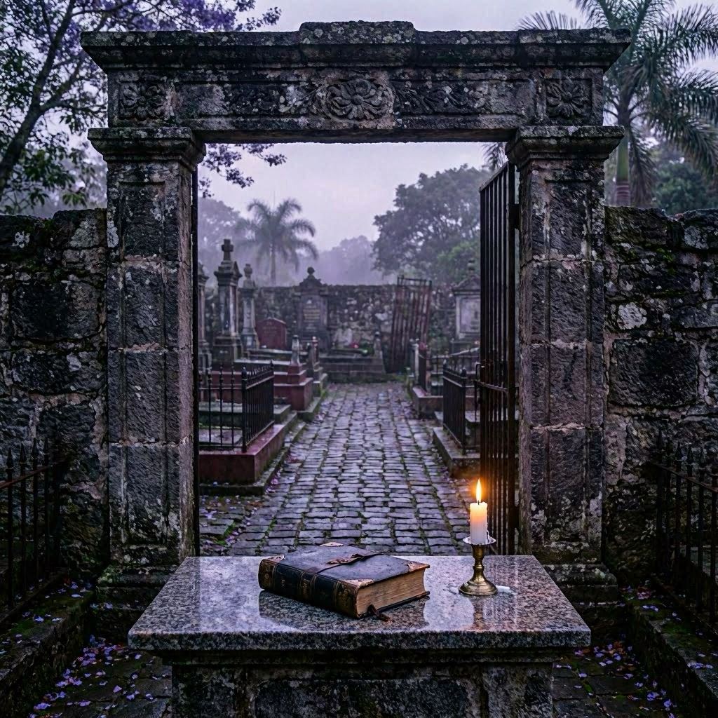 Portal antigo com livro da lei e vela - Xangô Baruá