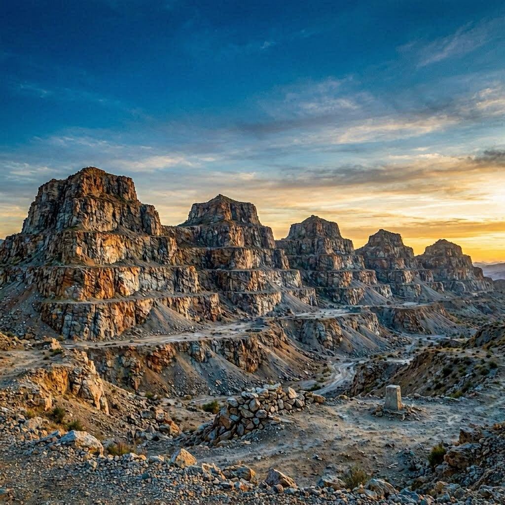 Sete montanhas rochosas em fileira ao amanhecer - Xangô Sete Montanhas