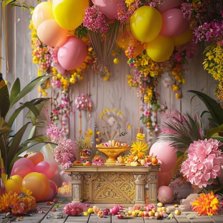 Altar de Yori com brinquedos, baloes e doces - Patriarca dos Eres